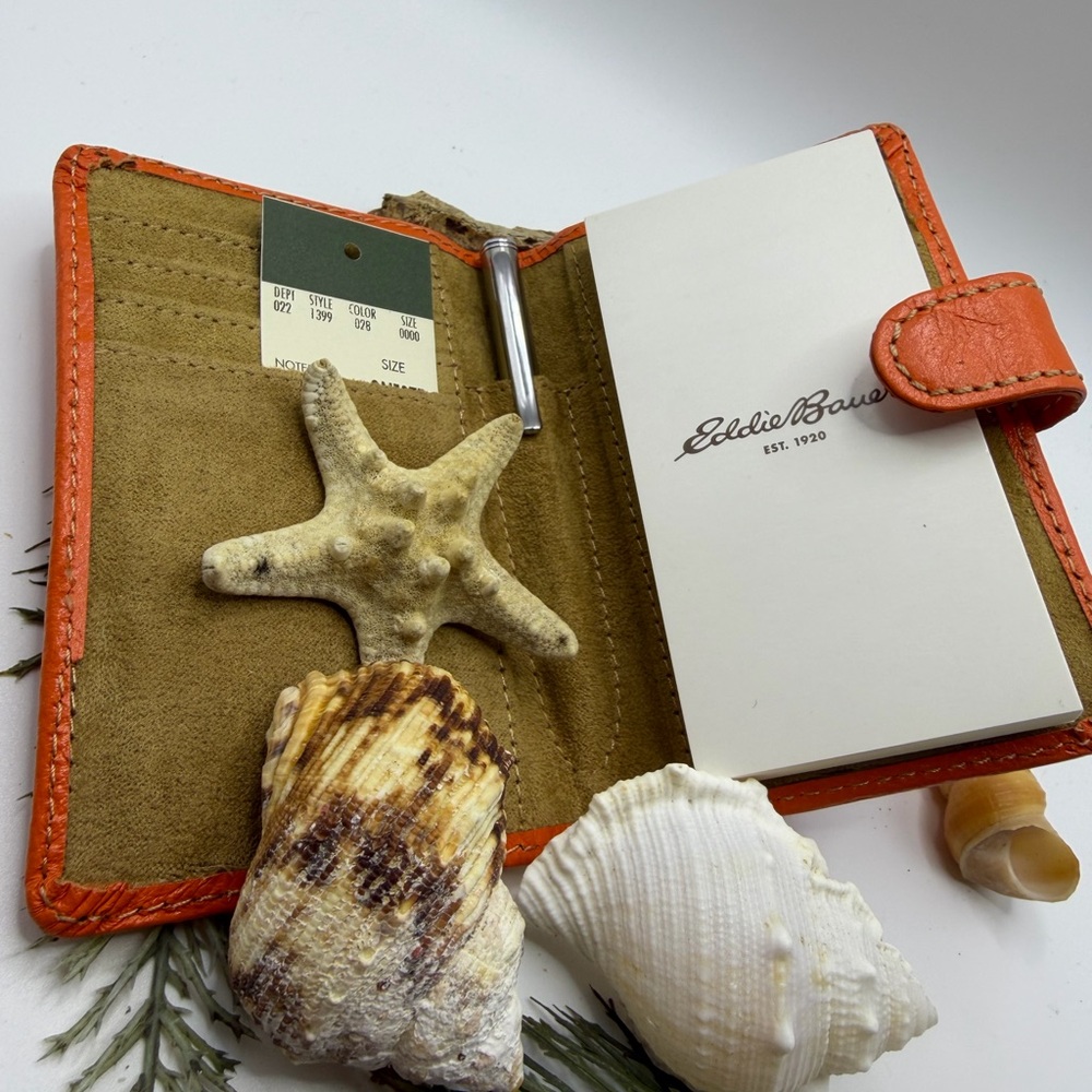 Eddie Bauer Orange Leather Notepad with Pen & Card Holder